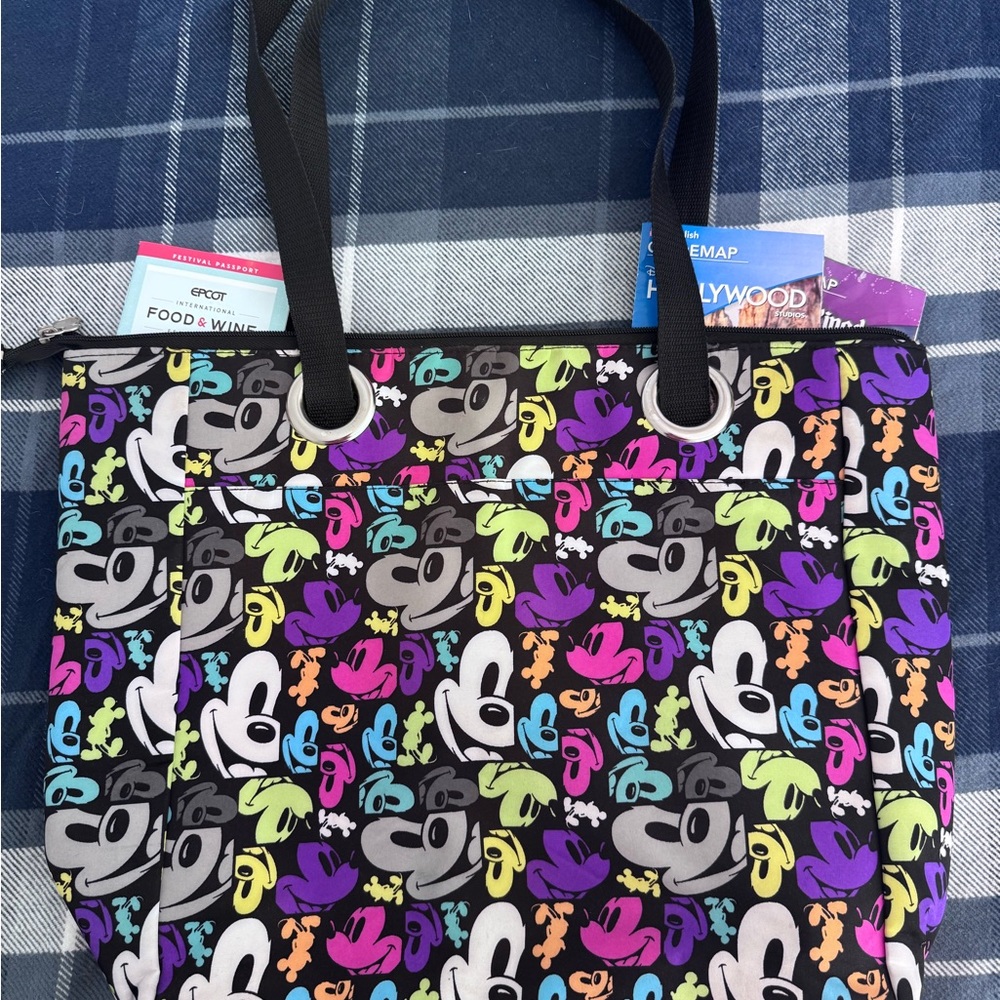 Walt Disney World Colorful Mickey Head Tote Bag Zipper Top Gently Used - Picture 9 of 12